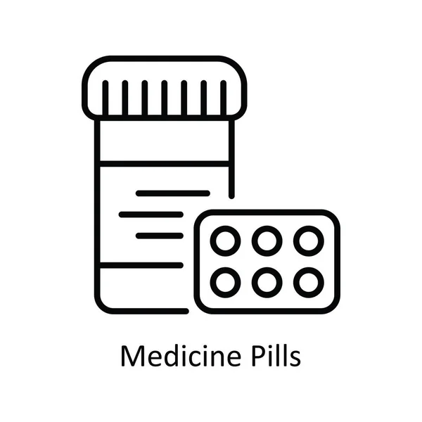Medicine Pills Vector Obrys Icon Design Ilustrace Symbol Lékárny Bílém — Stockový vektor