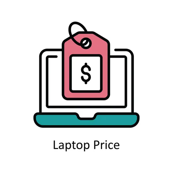 Laptop Prijs Vector Vul Schema Icoon Ontwerp Illustratie Product Management — Stockvector