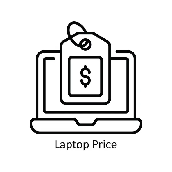 Laptop Prijs Vector Overzicht Pictogram Ontwerp Illustratie Product Management Symbool — Stockvector