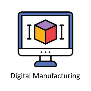 Dijital İmalat Vektörü Doldurma Simge Tasarımı illüstrasyonu. Akıllı Sanayi Sembolü Beyaz arkaplan EPS 10 Dosyası