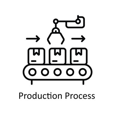 Üretim Süreci Vektörü ana hatlarıyla Simge Tasarımı illüstrasyonu. Akıllı Sanayi Sembolü Beyaz arkaplan EPS 10 Dosyası
