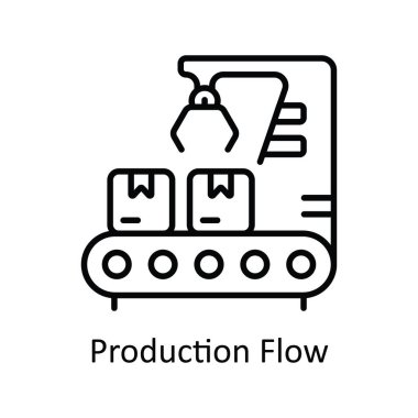 Üretim Akımı Vektörü ana hatları Simge Tasarımı illüstrasyonu. Akıllı Sanayi Sembolü Beyaz arkaplan EPS 10 Dosyası