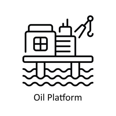 Yağ Platformu Vektör ana hatları Simge Tasarımı illüstrasyonu. Akıllı Sanayi Sembolü Beyaz arkaplan EPS 10 Dosyası