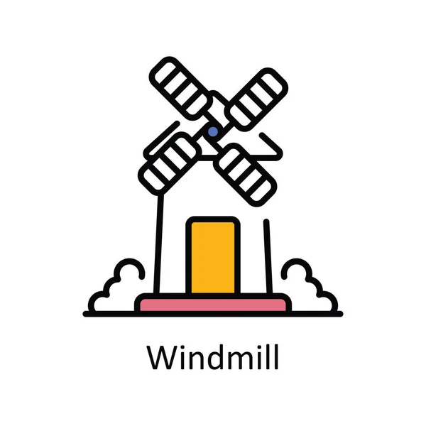 Ветряная Мельница Векторная Заливка Контур Иконки Дизайн Иллюстрации Символ Smart — стоковый вектор