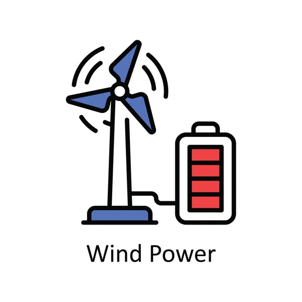 Wind Power Vector Συμπληρώστε Περίγραμμα Εικονίδιο Σχεδιασμός Εικονογράφηση Smart Industries — Διανυσματικό Αρχείο