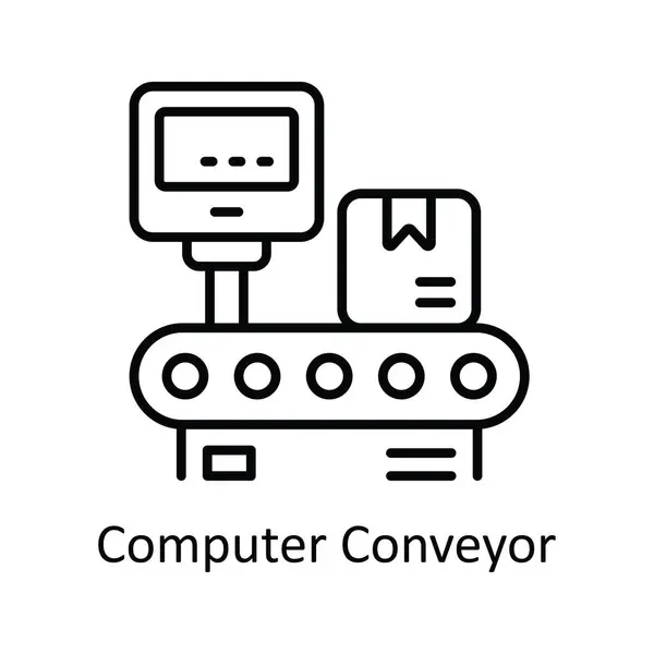 Počítačový Dopravník Vektorový Obrys Icon Design Ilustrace Symbol Smart Industries — Stockový vektor