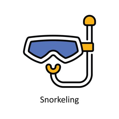 Şnorkelle yüzen Vektör Doldurma Simge Tasarımı illüstrasyonu. Beyaz arkaplan EPS 10 Dosyasında Seyahat ve Otel Sembolü
