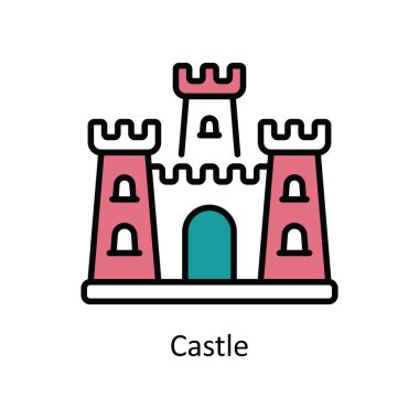 Castle Vector Doldurma Simge Tasarımı illüstrasyonu. Beyaz arkaplan EPS 10 Dosyasında Seyahat ve Otel Sembolü