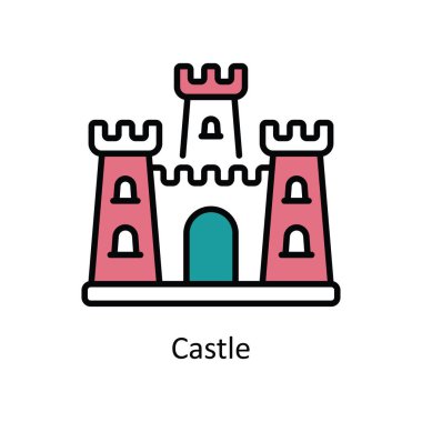 Castle Vector Doldurma Simge Tasarımı illüstrasyonu. Beyaz arkaplan EPS 10 Dosyasında Seyahat ve Otel Sembolü