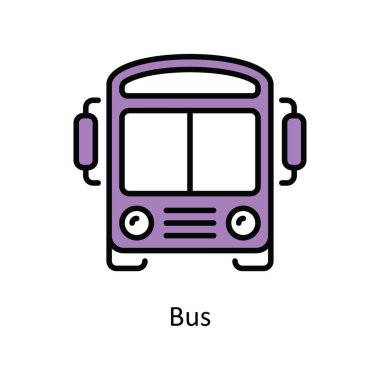 Otobüs Vektörü Doldurma Simge Tasarımı illüstrasyonu. Beyaz arkaplan EPS 10 Dosyasında Seyahat ve Otel Sembolü