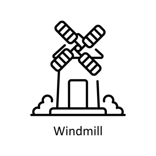 Ветряная Мельница Векторный Контур Иконка Дизайн Иллюстрации Символ Smart Industries — стоковый вектор