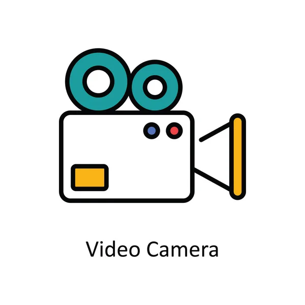 Відеокамера Вектор Заповніть Контур Ілюстрації Дизайну Піктограм Символ Подорожі Готелю — стоковий вектор