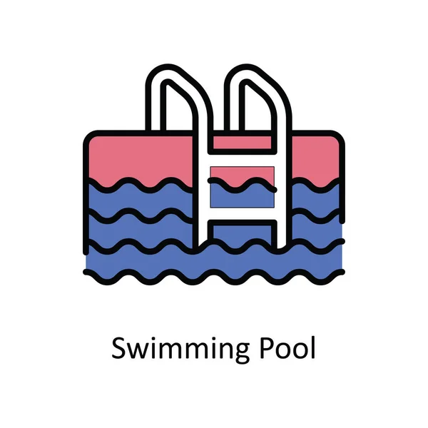 Swimming Pool Vector Fill Outline Icon Design Illustration Travel Hotel — Stock Vector