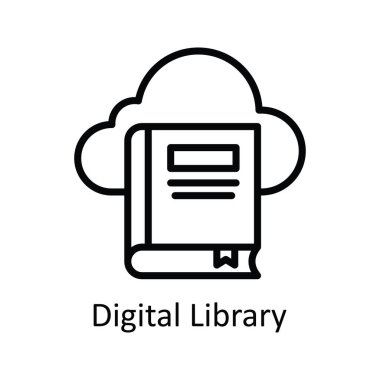 Dijital Kütüphane vektörü ana hatları Simge Tasarım çizimi. Beyaz arkaplan EPS 10 Dosyası üzerine Eğitim Teknolojisi Sembolü