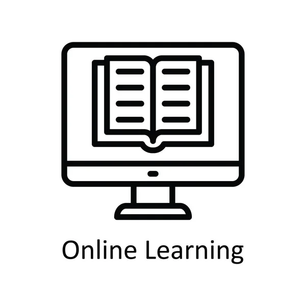 Online Learning Vector Outline Icon Design Illustration Educational Technology Symbol — Stock Vector