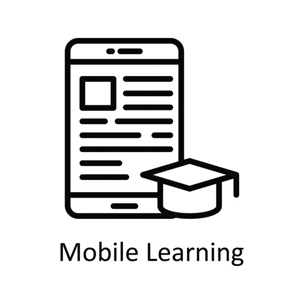 Mobile Learning Vector Outline Icon Design Illustration Symbol Vzdělávací Technologie — Stockový vektor