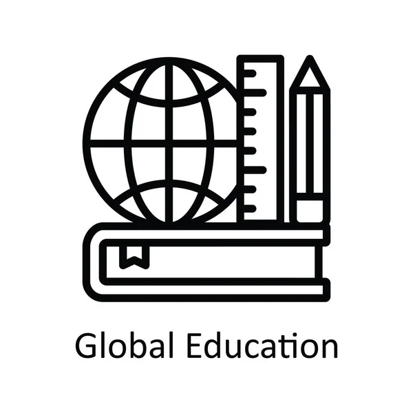 Global Education Vector Outline Icon Design Illustration Símbolo Tecnologia Educacional —  Vetores de Stock