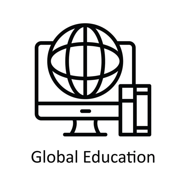 Global Education Vector Outline Icon Design Illustration Símbolo Tecnologia Educacional — Vetor de Stock