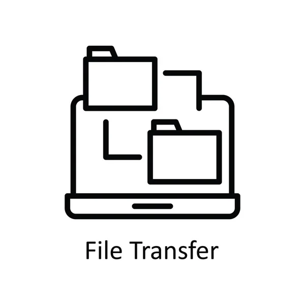 File Transfer Vektor Garis Besar Icon Desain Ilustrasi Simbol Teknologi - Stok Vektor