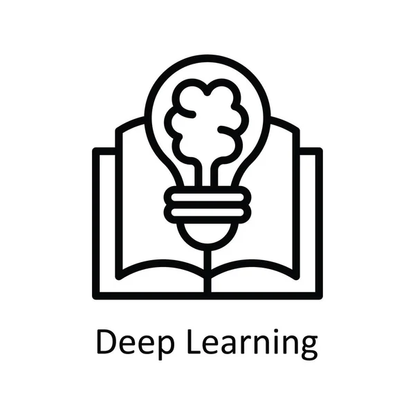 Deep Learning Vector Outline Icon Ontwerp Illustratie Educatieve Technologie Symbool — Stockvector