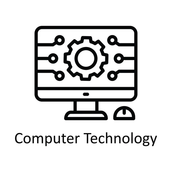 Technologia Komputerowa Zarys Wektor Ikona Projekt Ilustracja Symbol Technologii Edukacyjnej — Wektor stockowy