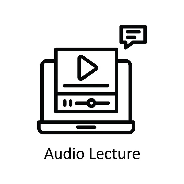 オーディオレクチャーベクトルアウトラインアイコンデザインイラスト ホワイトバックグラウンドの教育技術シンボル Eps 10ファイル — ストックベクタ