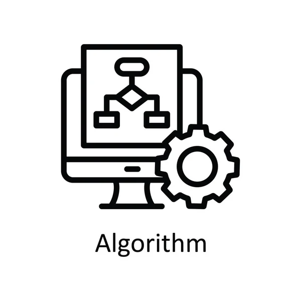 Algoritmo Vector Contorno Icono Diseño Ilustración Símbolo Tecnología Educativa Sobre — Vector de stock
