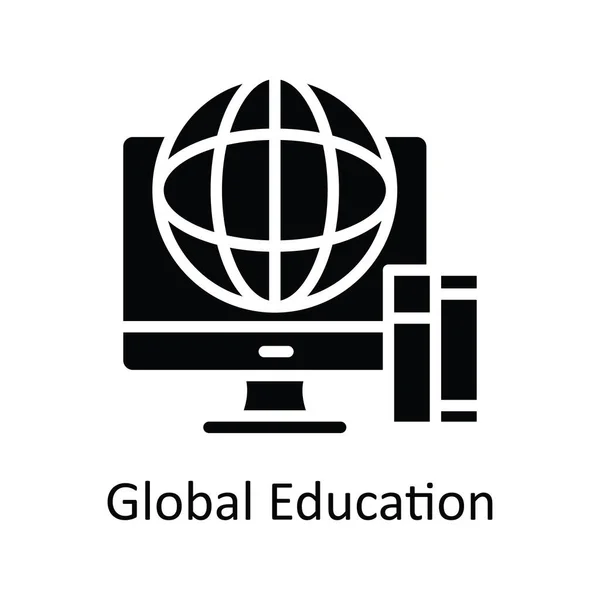 Global Education Vektor Solidní Icon Design Ilustrace Symbol Vzdělávací Technologie — Stockový vektor