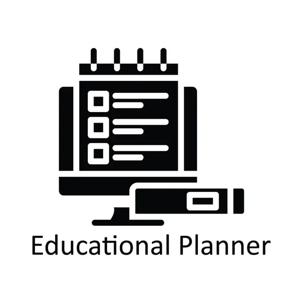 Planificateur Éducatif Vecteur Solide Icône Illustration Conception Symbole Technologie Éducative — Image vectorielle