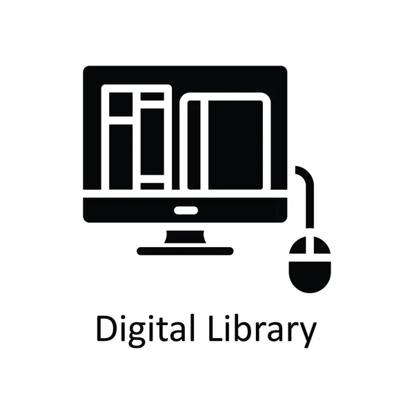 Digitale Bibliotheek Vector Solide Icoon Ontwerp Illustratie Educatieve Technologie Symbool — Stockvector