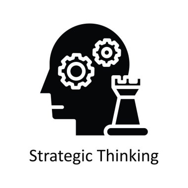 Stratejik Düşünme Vektörü Katı Simge Tasarımı çizimi. Beyaz arkaplan EPS 10 Dosyasında İnsan Mentalite Sembolü