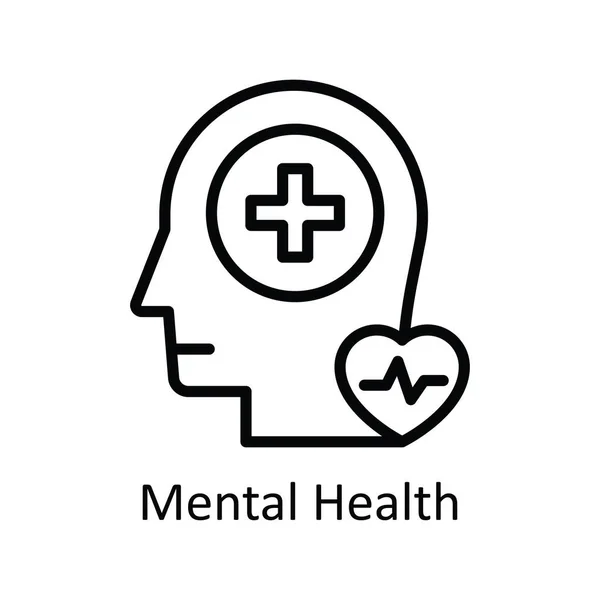 Mental Health Vector Outline Icon Design Illustration Human Mentality Symbol — Stock Vector