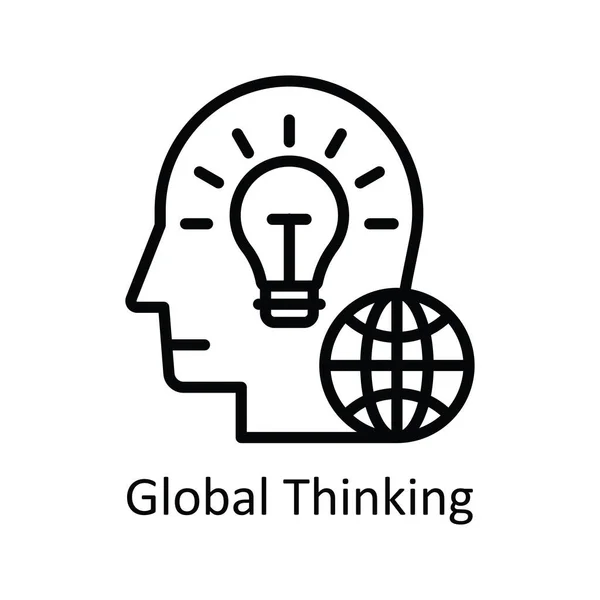 Globális Gondolkodás Vektor Vázlat Ikon Design Illusztráció Emberi Mentalitás Szimbólum — Stock Vector