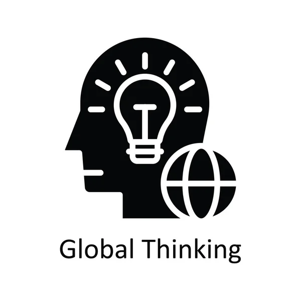 Global Thinking Vector Solid Icon Design Illustrazione Simbolo Mentalità Umana — Vettoriale Stock