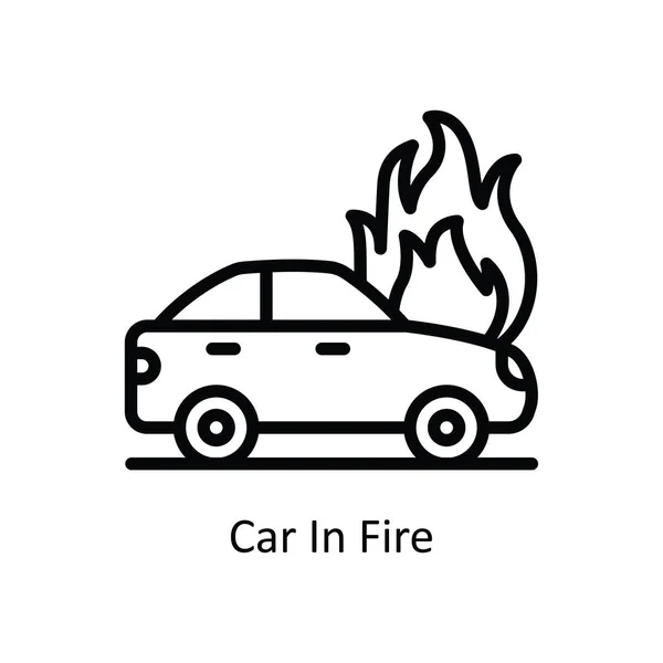 Wektor Pożaru Samochodu Zarys Ikona Projekt Ilustracji Symbol Wypadku Samochodowego — Wektor stockowy