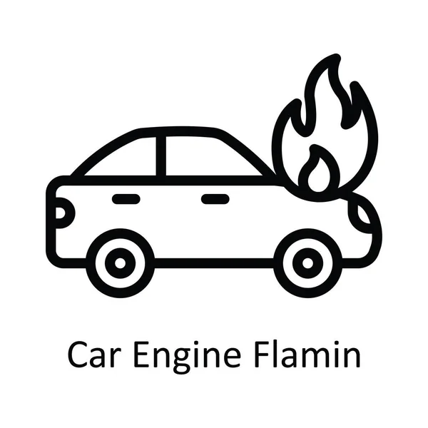 Motor Flaming Vector Esboço Ícone Design Ilustração Símbolo Acidente Carro — Vetor de Stock