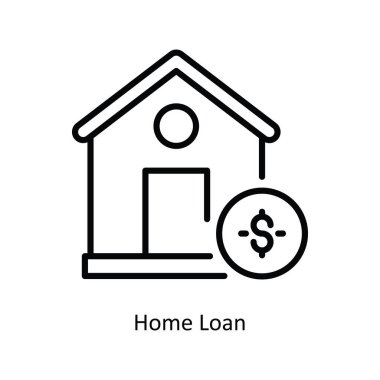Ev kredisi vektör anahatları Simge Tasarımı illüstrasyonu. Beyaz arkaplan EPS 10 Dosyasında Banka Sembolü