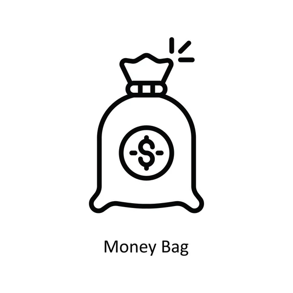 Money Bag Zarys Wektora Icon Design Ilustracji Symbol Banku Białym — Wektor stockowy