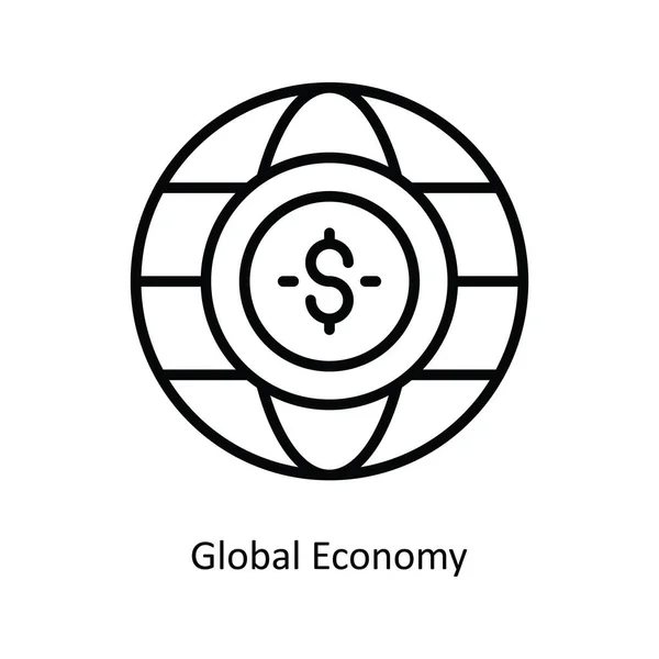 Wektor Globalnej Gospodarki Zarys Icon Design Ilustracji Symbol Banku Białym — Wektor stockowy