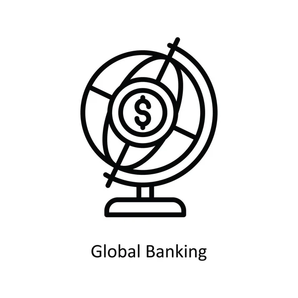 Global Banking Vector Outline Icon Design Illustrazione Simbolo Banca Sfondo — Vettoriale Stock