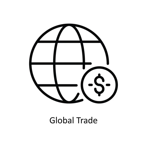 Global Trade Vector Outline Icon Design Illustration Bank Symbol White — Stock Vector