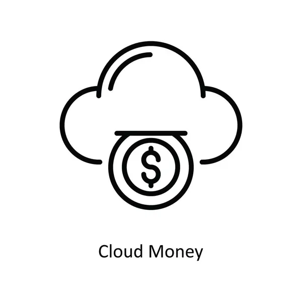 Хмарні Гроші Векторні Контури Ілюстрації Піктограм Дизайну Символ Банку Білому — стоковий вектор
