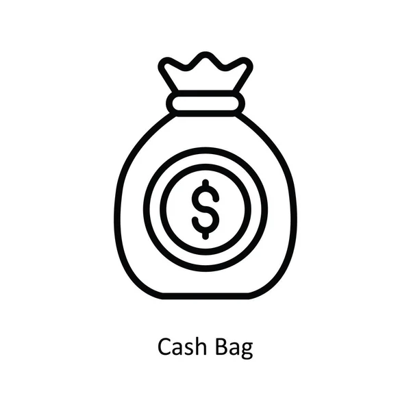 Cash Bag Vector Overzicht Pictogram Ontwerp Illustratie Bank Symbool Witte — Stockvector
