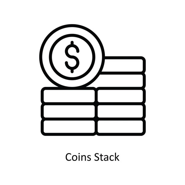 Monety Stack Zarys Wektora Ikona Projekt Ilustracji Symbol Banku Białym — Wektor stockowy