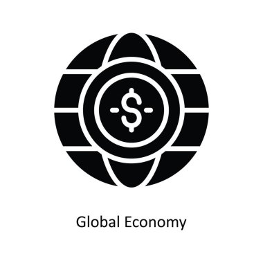 Küresel Ekonomi Vektörü Katı Simge Tasarımı çizimi. Beyaz arkaplan EPS 10 Dosyasında Banka Sembolü