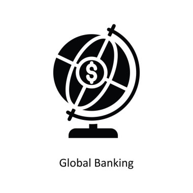 Küresel Bankacılık vektörü katı Simge Tasarımı çizimi. Beyaz arkaplan EPS 10 Dosyasında Banka Sembolü