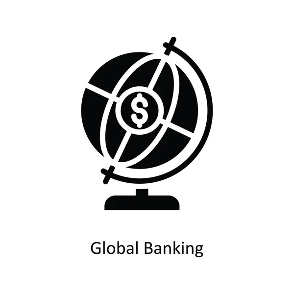 Global Banking Vector Solid Icon Design Illustrazione Simbolo Banca Sfondo — Vettoriale Stock