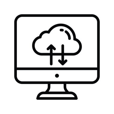 Bulut Veri vektörü ana hatları Simge Tasarımı illüstrasyonu. Beyaz arkaplan EPS 10 Dosyasında Bulut hesaplama simgesi