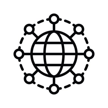 Dünya Çapında Ağ vektör anahatları Simge Tasarım illüstrasyonu. Beyaz arkaplan EPS 10 Dosyasında Bulut hesaplama simgesi