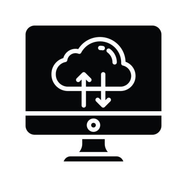 Bulut Veri Vektörü Katı Simge Tasarımı çizimi. Beyaz arkaplan EPS 10 Dosyasında Bulut hesaplama simgesi